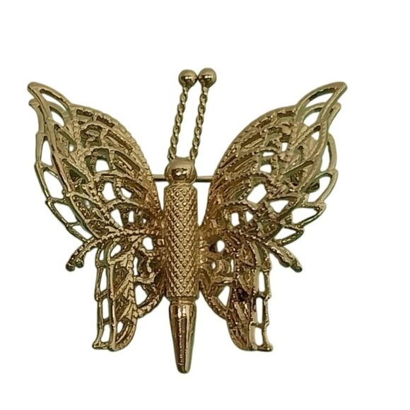 Monet Gold-Tone Filigree Butterfly Brooch Pin Elegant Detailing - Picture 5 of 5